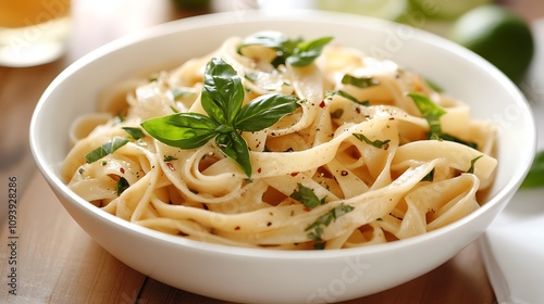 Creamy Fettuccine with Fresh Basil and a Splash of Lemon AI Generated