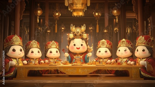 Royal yanwit dumplings feast enchanted palace digital art cozy banquet hall whimsical perspective culinary fantasy
