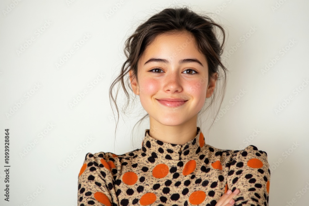 young woman smiling with confidence in a stylish outfit young woman smiling with confidence in a stylish outfit