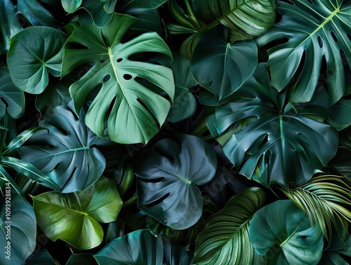 Wallpaper Mural Tropical Leaves Background: Lush Green Foliage Texture Torontodigital.ca