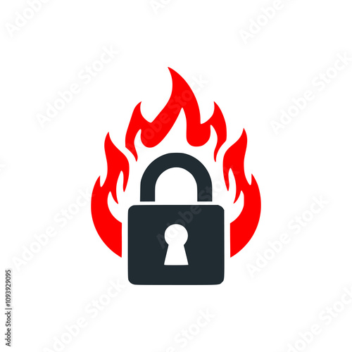 padlock with fire logo vector illustration template design