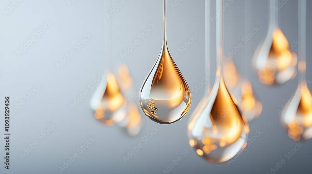 Fototapeta premium Floating 3D Teardrop Shapes with Gold and Champagne Tones