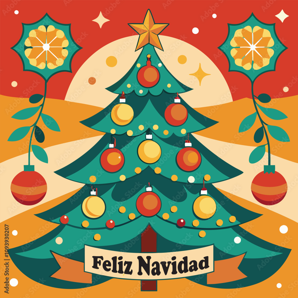 Feliz Navidad calligraphic lettering Spanish Christmas Winter tree Vector Background text tshirt poster banner illustration Feliz Navidad calligraphic lettering Spanish Christmas Winter tree Vector Background text tshirt poster banner illustration