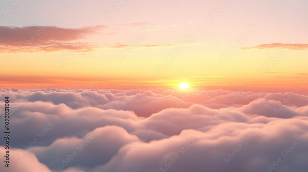 Fotografie serene sunset over fluffy clouds in the sky