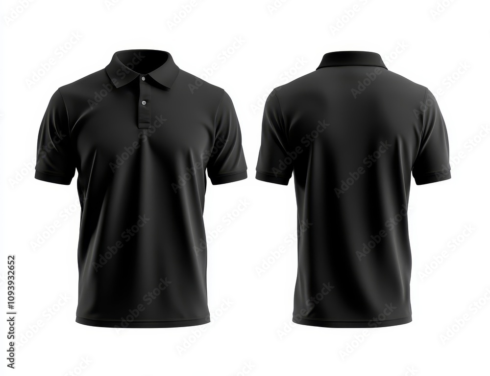 Black polo shirt mockup, front and back view, isolated on white background. (2) Black polo shirt mockup, front and back view, isolated on white background. (2)