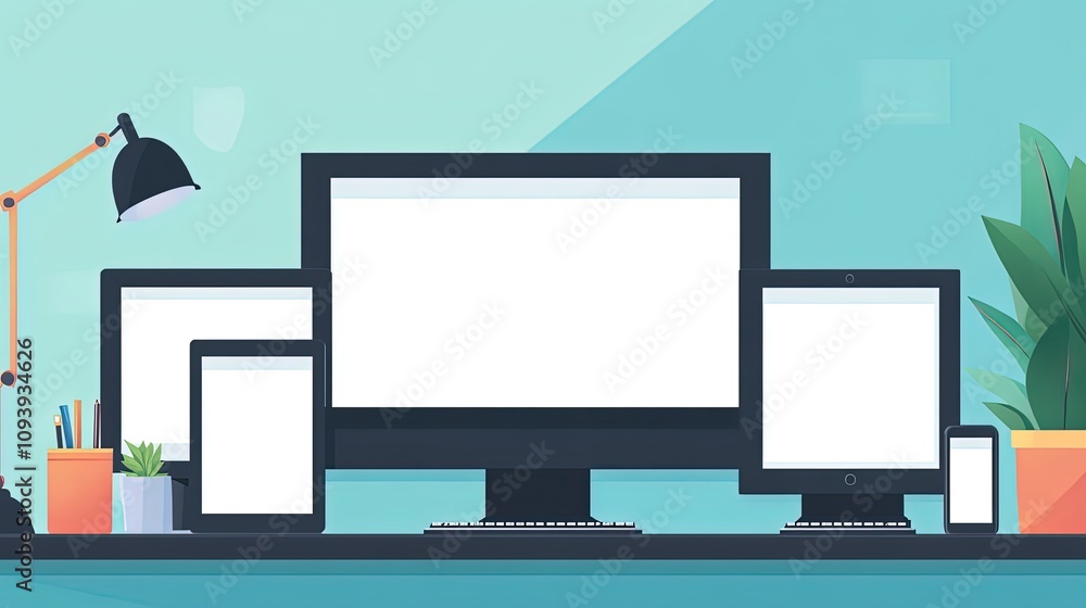 Responsive web design mockup on various devices. Responsive web design mockup on various devices.