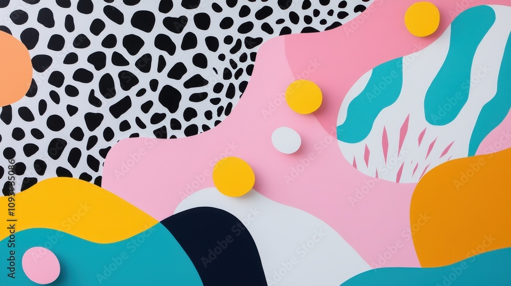 abstract street art. A vibrant abstract design featuring colorful shapes and patterns, blending playful colors like pink, yellow, and teal with bold black and white elements. abstract street art. A vibrant abstract design featuring colorful shapes and patterns, blending playful colors like pink, yellow, and teal with bold black and white elements.