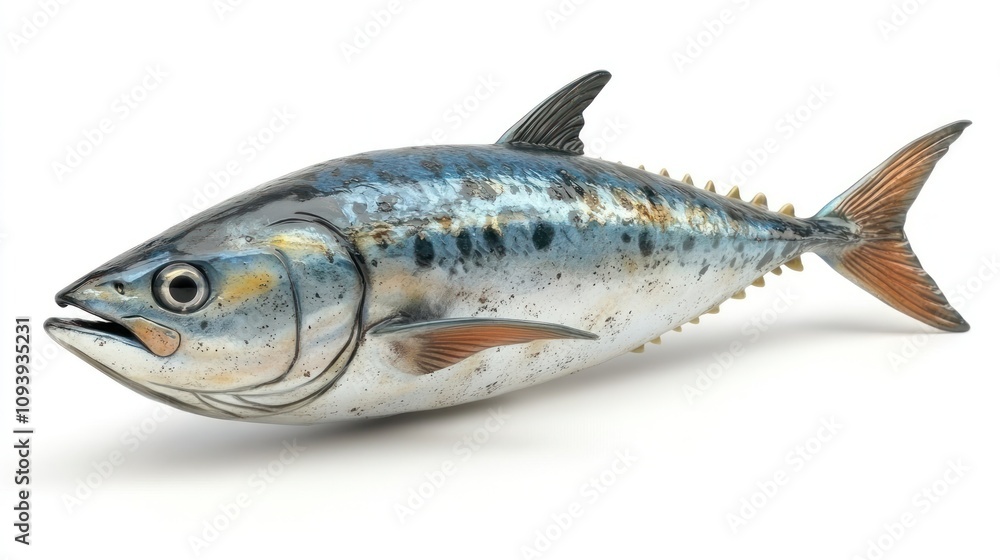 A single Spanish mackerel fish isolated on white background. A single Spanish mackerel fish isolated on white background.