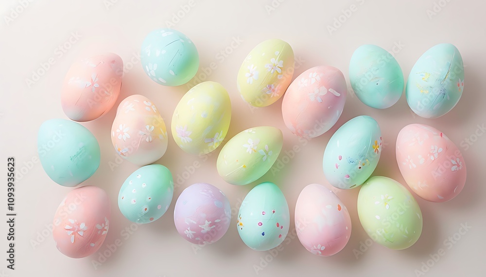 pastel colored easter eggs scattered on a light background pastel colored easter eggs scattered on a light background