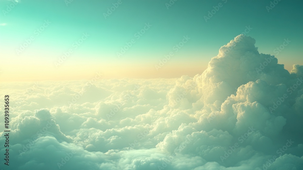 Naklejka premium Above the clouds at sunset, dreamy sky.