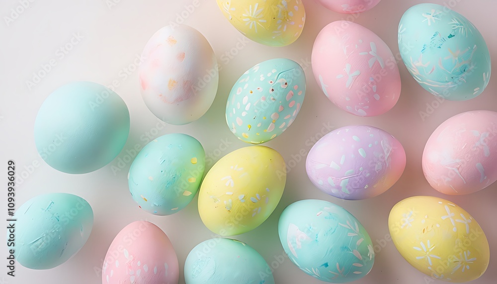 pastel colored easter eggs scattered on a light background pastel colored easter eggs scattered on a light background