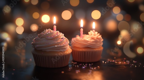 Birthday Cupcakes Glowing in the Dark AI Generated