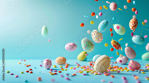 Easter themed candy falling, food photography photo