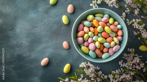 Easter themed candy in a Bowl, food photography photo