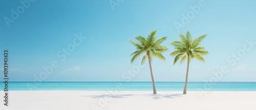 tropical beach with palm trees and clear blue sky