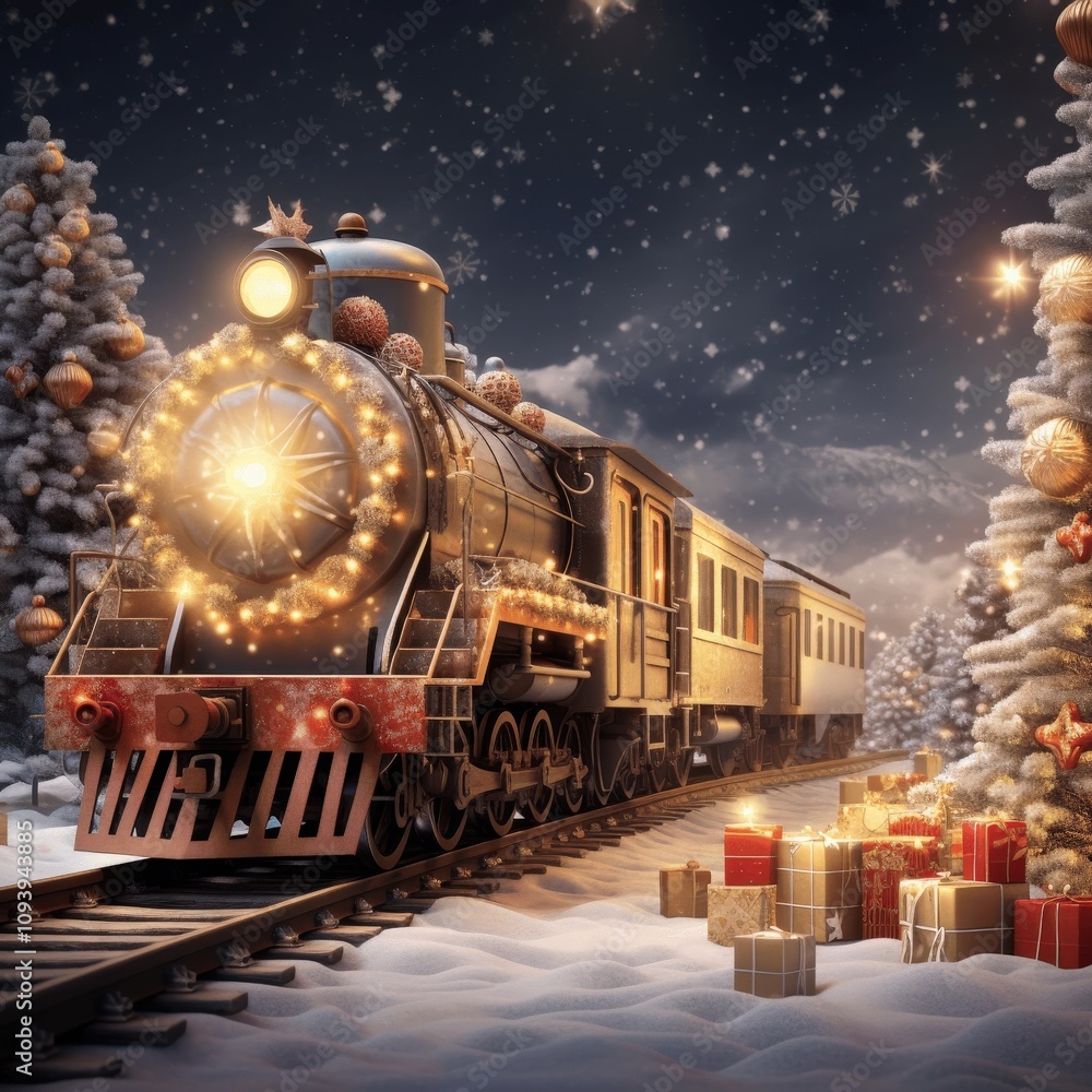 Festive Train Journey Through Snowy Landscape Festive Train Journey Through Snowy Landscape