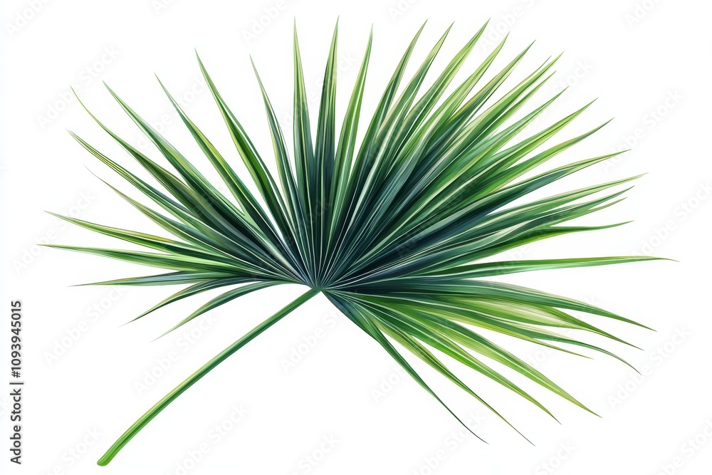 Fototapeta premium Single lush green palm frond isolated on white.