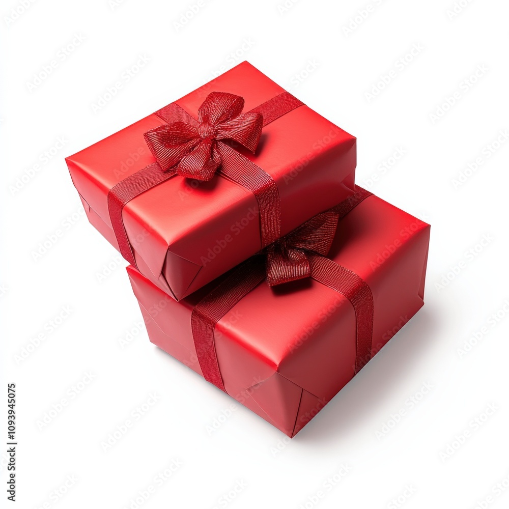 Obraz premium two red gift boxes with ribbons stacked together
