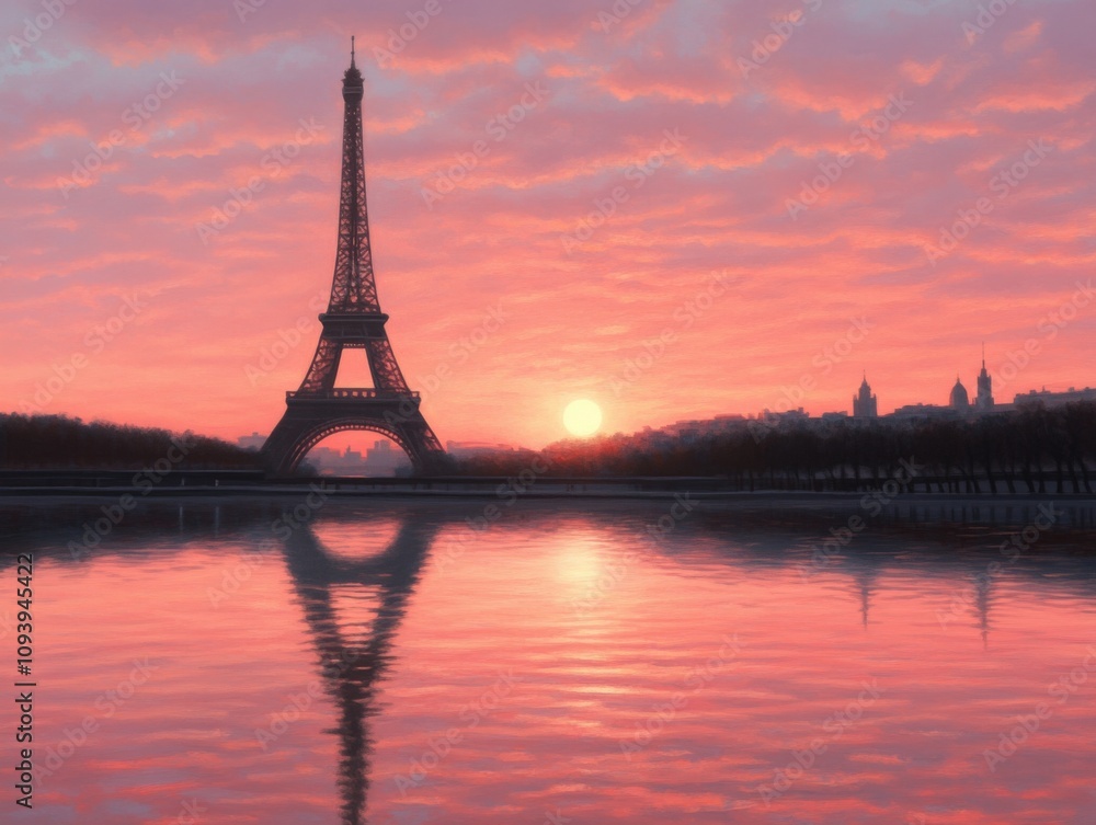 Fototapeta premium beautiful sunset reflection over a landmark with vibrant colors