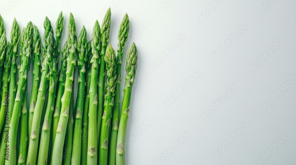 Fototapeta premium Fresh green asparagus spears on white background.