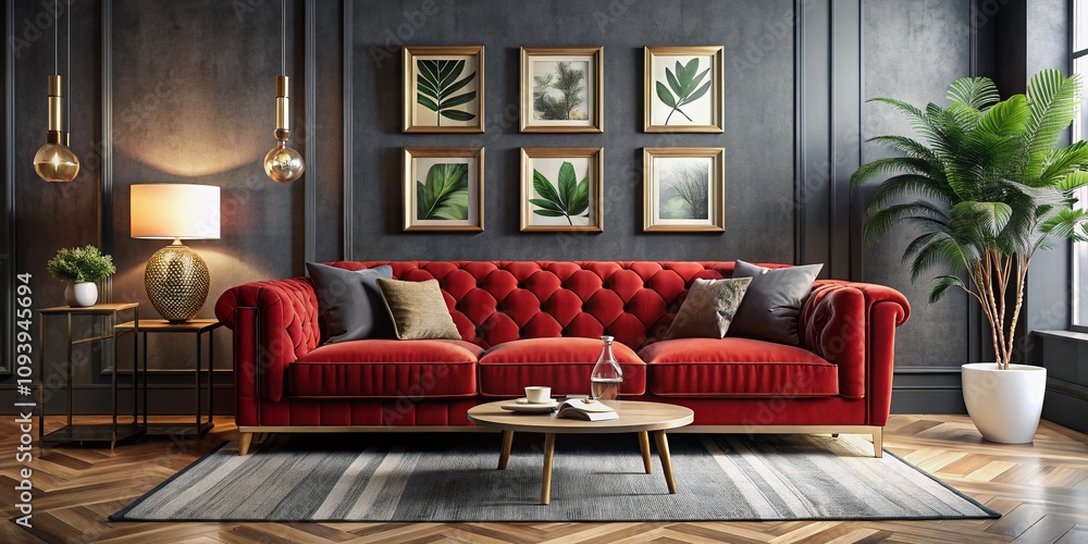 Modern Red Velvet Sofa with Unique Design in a Chic Living Room Setting Highlighting Stylish Decor and Cozy Atmosphere for Contemporary Interior Design Inspiration Modern Red Velvet Sofa with Unique Design in a Chic Living Room Setting Highlighting Stylish Decor and Cozy Atmosphere for Contemporary Interior Design Inspiration