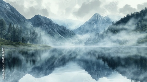 Wallpaper Mural Misty Mountain Lake Reflection: A Serene Landscape Torontodigital.ca