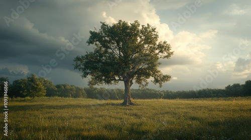 Wallpaper Mural A lone tree stands tall in a field with a dramatic sky overhead. Torontodigital.ca