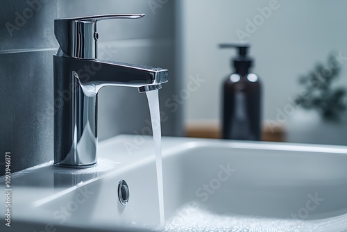 Modern Bathroom Faucet with Flowing Water for Contemporary Home Design : Generative AI