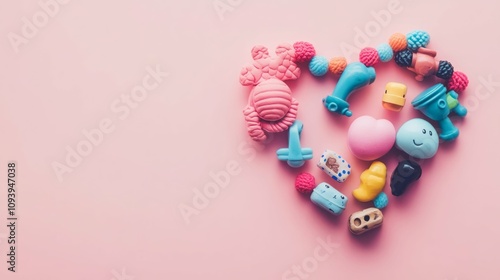 Wallpaper Mural Colorful toys arranged in a heart shape on a pink background.  Sweet and playful! Torontodigital.ca