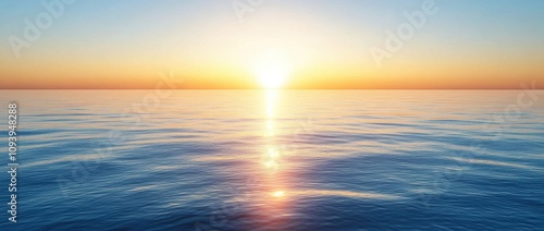 Sunset over Calm Ocean Serene Evening Sky Tranquil Water Reflection