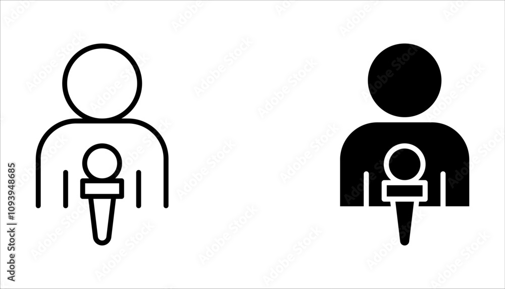 presenter linear icon ser. Thin line illustration. News reporter with microphone on white background presenter linear icon ser. Thin line illustration. News reporter with microphone on white background