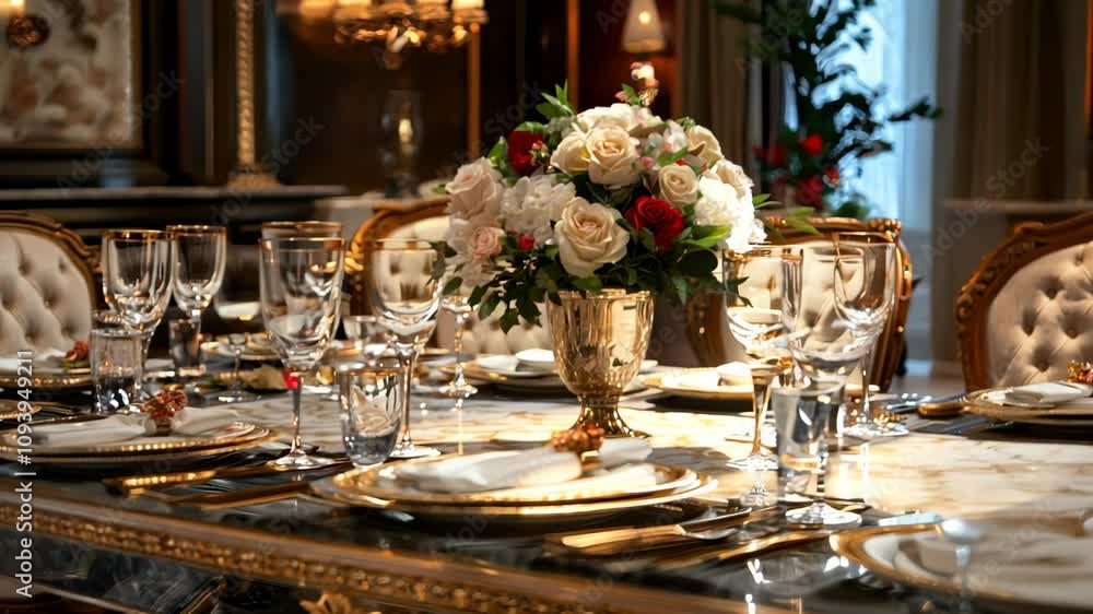 elegant dining table setting of beautiful luxury restaurant 4K Video
