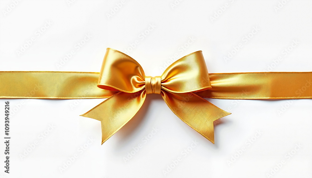 Golden satin ribbon bow against white background Golden satin ribbon bow against white background