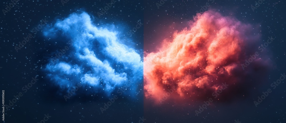 Fototapeta premium abstract clouds in contrasting colors with a starry background