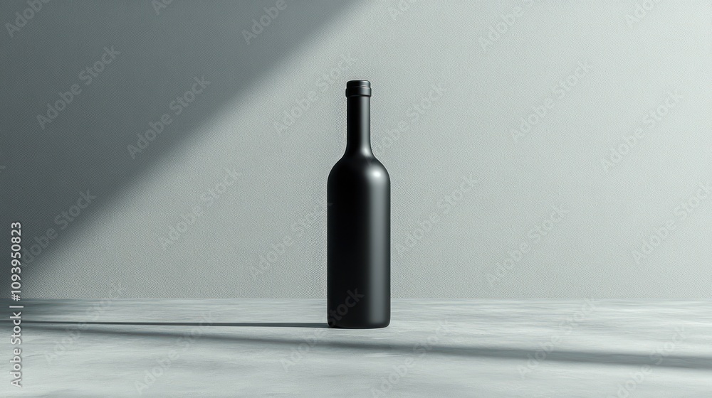 Black wine bottle on grey background. Black wine bottle on grey background.