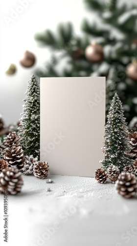 Vertical A5 Blank Card Mockup with Winter-Themed Decor
