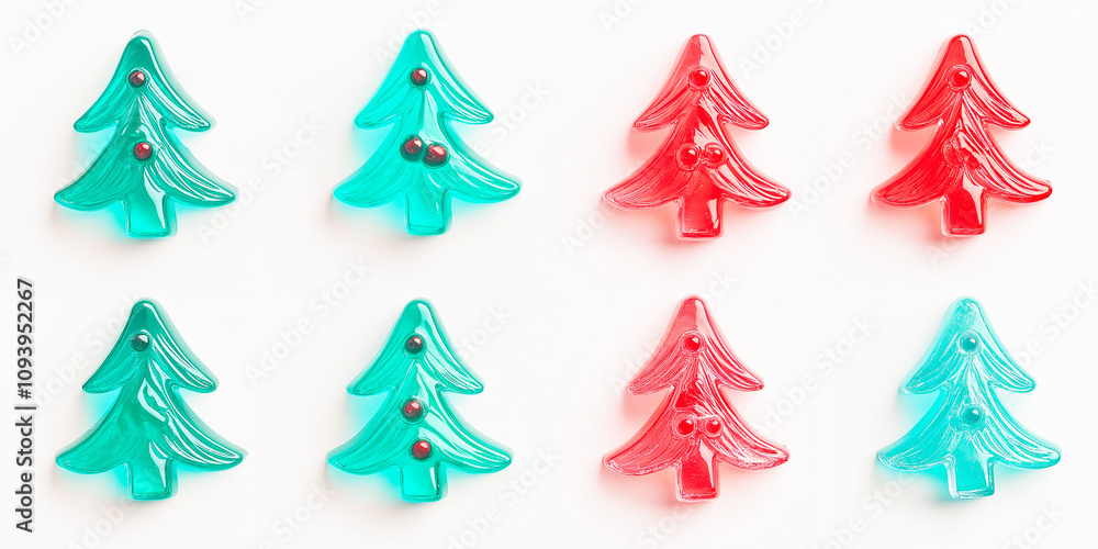 Obraz premium Festive gummy Christmas tree design in vibrant teal and red hues, perfect for unique holiday backgrounds.