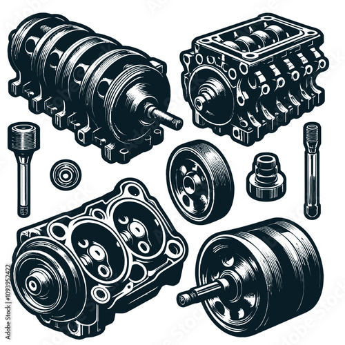 car Crankshaft set  vector on white background
