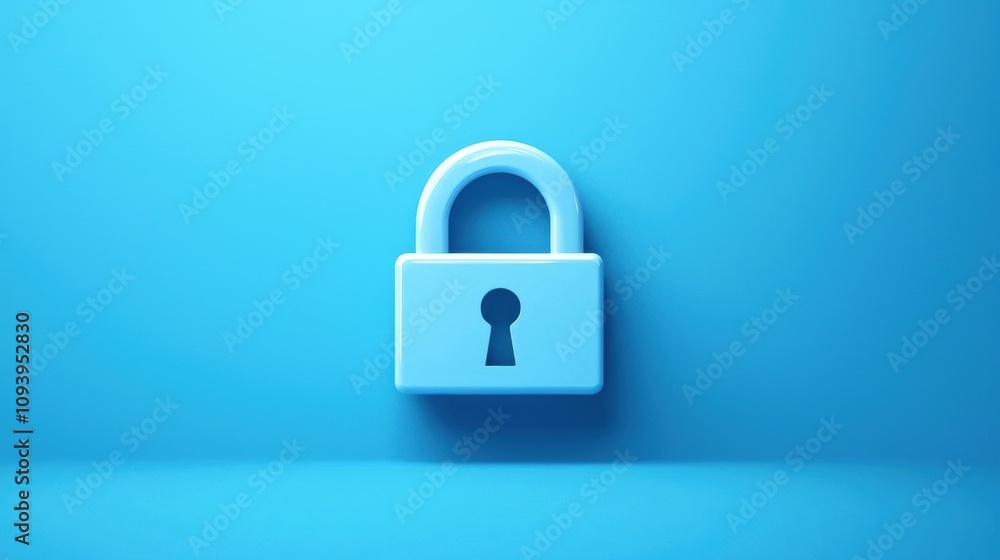Fototapeta premium Minimalist blue padlock on a solid background