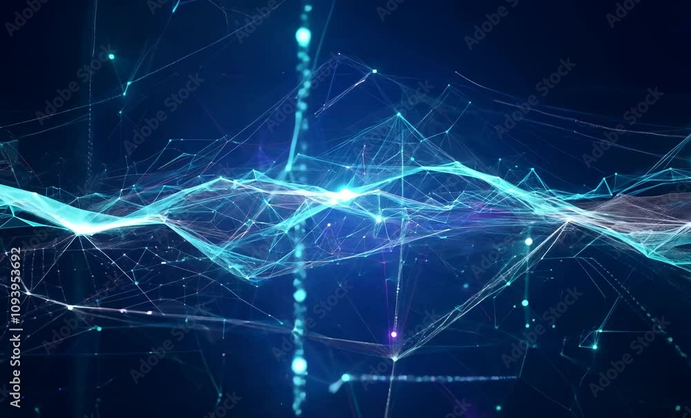 Futuristic Digital Network Dynamic Abstract Background with Glowing Lines and Nodes in Blue Technology