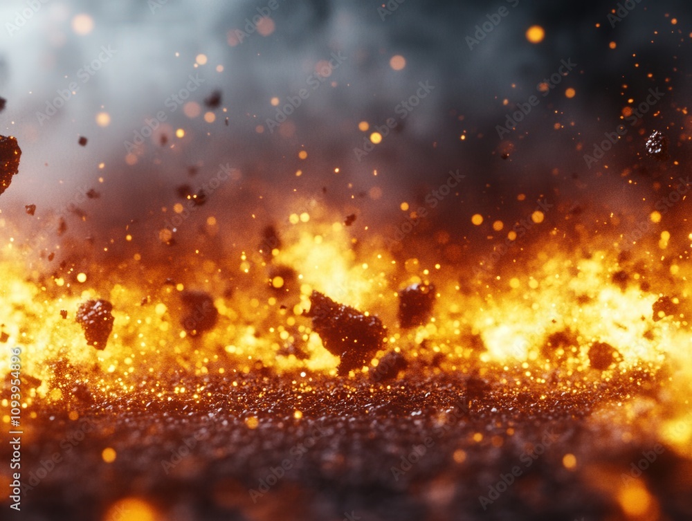 fiery explosion with glowing embers and smoke fiery explosion with glowing embers and smoke