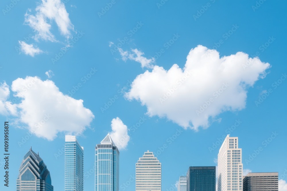 modern skyline with clouds in a clear blue sky modern skyline with clouds in a clear blue sky