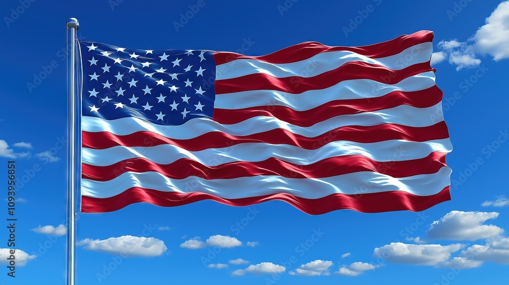 Waving United States Flag Against a Blue Sky Waving United States Flag Against a Blue Sky