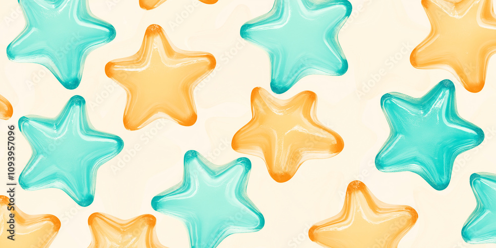 Elegant Teal and Orange Gummies: Star shapes on soft cream background.
Elegant Teal and Orange Gummies: Star shapes on soft cream background.