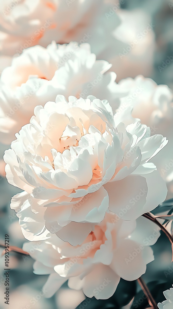 Elegant White Peony Flowers in Full Bloom with Soft Light Enhancing Natural Beauty : Generative AI Elegant White Peony Flowers in Full Bloom with Soft Light Enhancing Natural Beauty : Generative AI