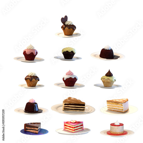 3d render set of cupcakes photo