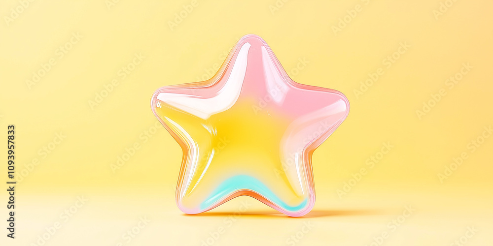 Aesthetic translucent iridescent star in a happy yellow background Aesthetic translucent iridescent star in a happy yellow background