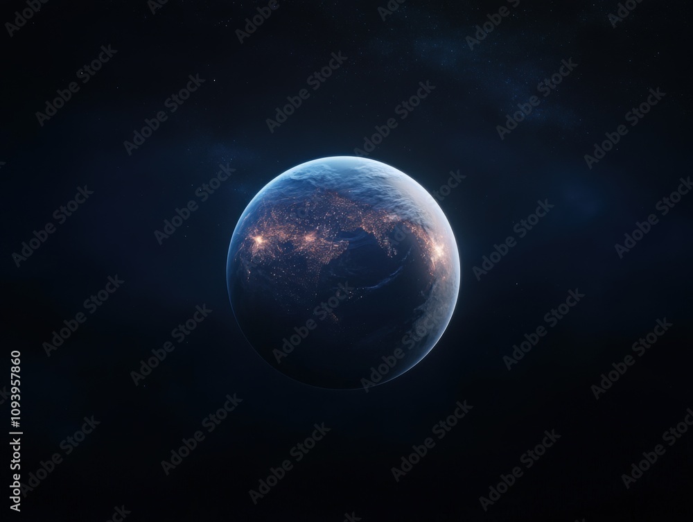 Fototapeta premium a stunning view of a planet illuminated by city lights against a dark background
