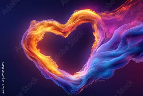 colorful heart shape made of smoke and light for romantic themes