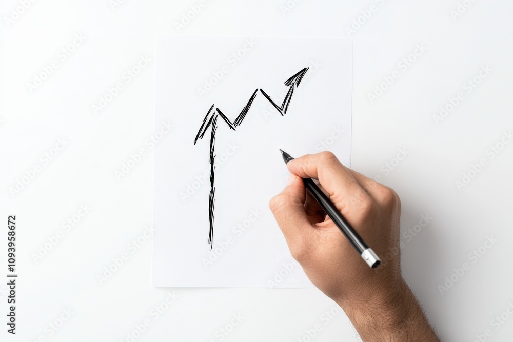 hand drawing an upward trend line on paper hand drawing an upward trend line on paper